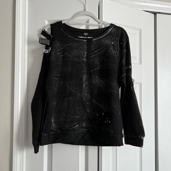 zarga women long sleeve open shoulders bikers sweater shirt size medium nwot - Picture 1 of 13